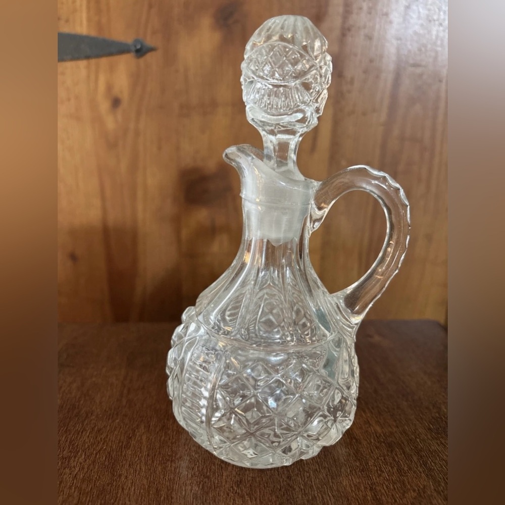 Vintage Cut Glass Cruet Bottle With Stopper, 6 1/2" Tall x 3 1/2" Widest